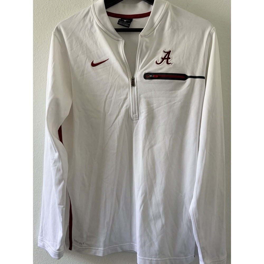 Nike Alabama Crimson Tide 1/4 Zip Pullover Jacket White Mens Small S Dri-Fit